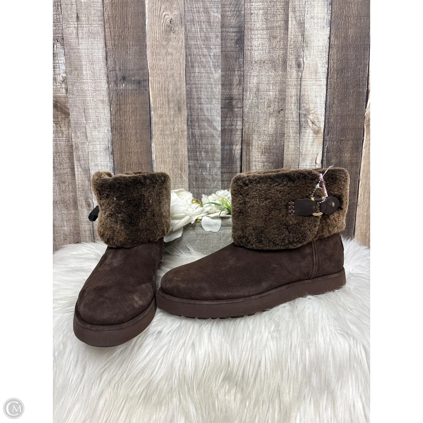 Boots Designer By Ugg In Brown, Size: 9