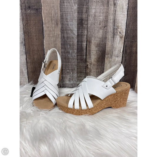 Sandals Heels Wedge By Clarks In White, Size: 9