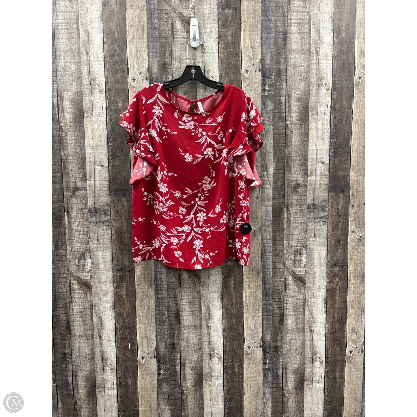Top Short Sleeve By Cme In Red & White, Size: L