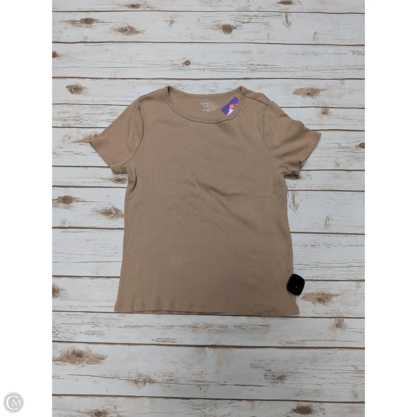 Top Short Sleeve By Time And Tru In Tan, Size: L