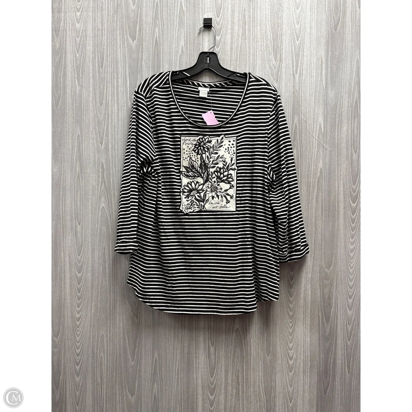 Top 3/4 Sleeve By Chicos In Striped Pattern, Size: Xl