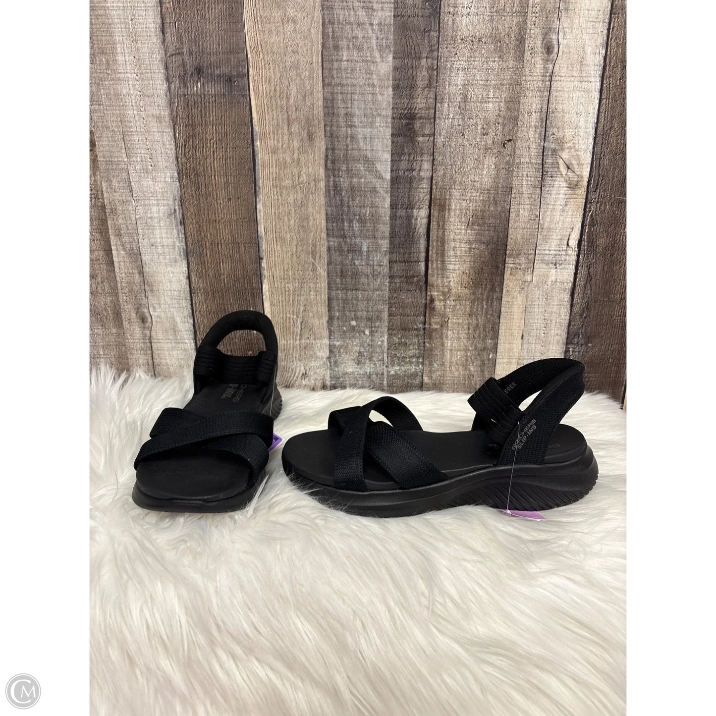 Sandals Heels Wedge By Skechers In Black, Size: 8