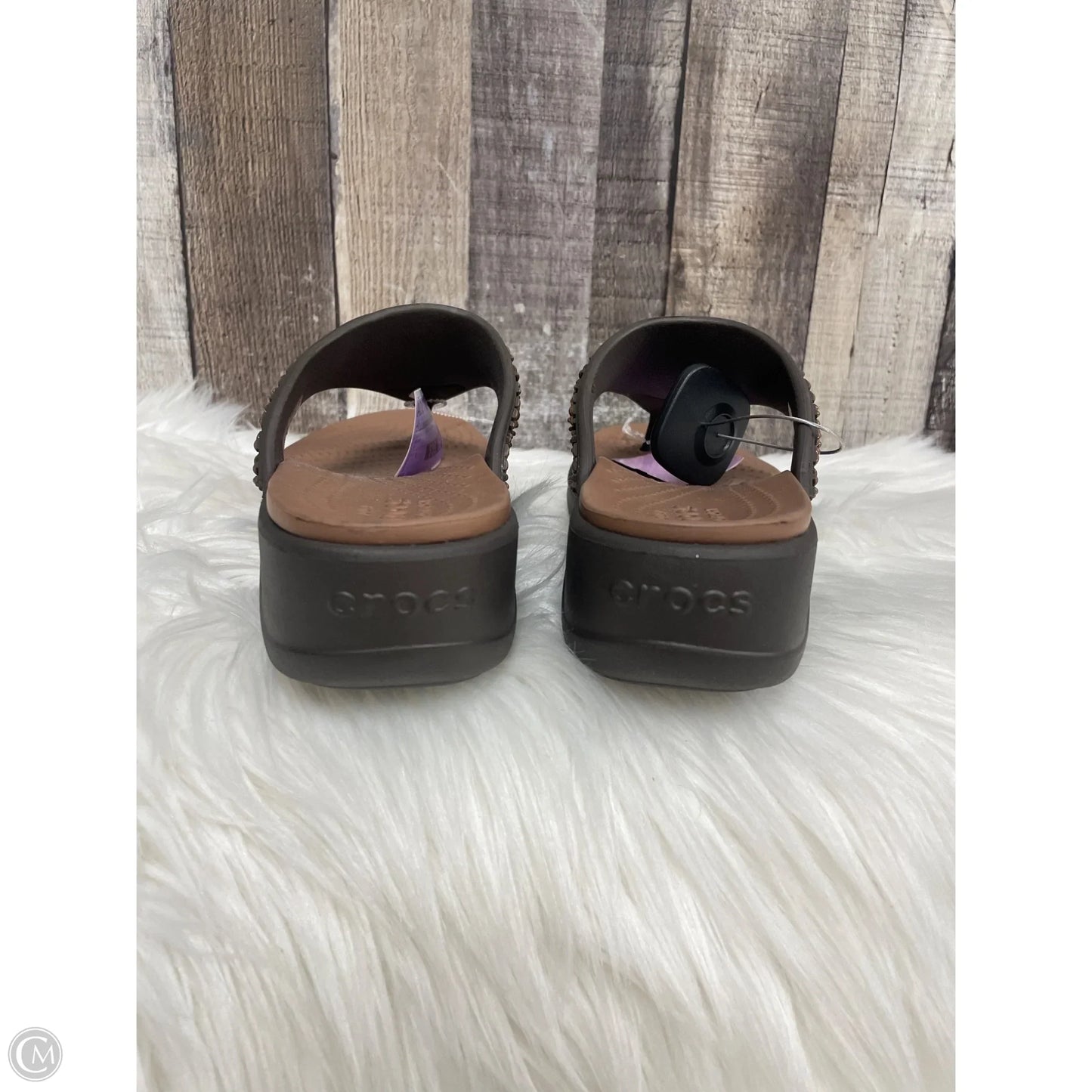 Sandals Heels Wedge By Crocs In Brown, Size: 8