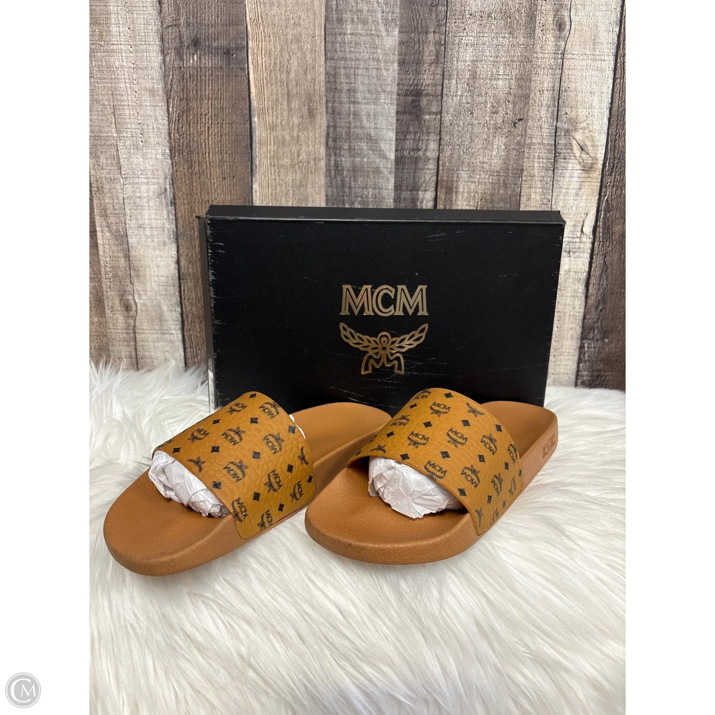 Sandals Luxury Designer By Mcm In Brown, Size: 10