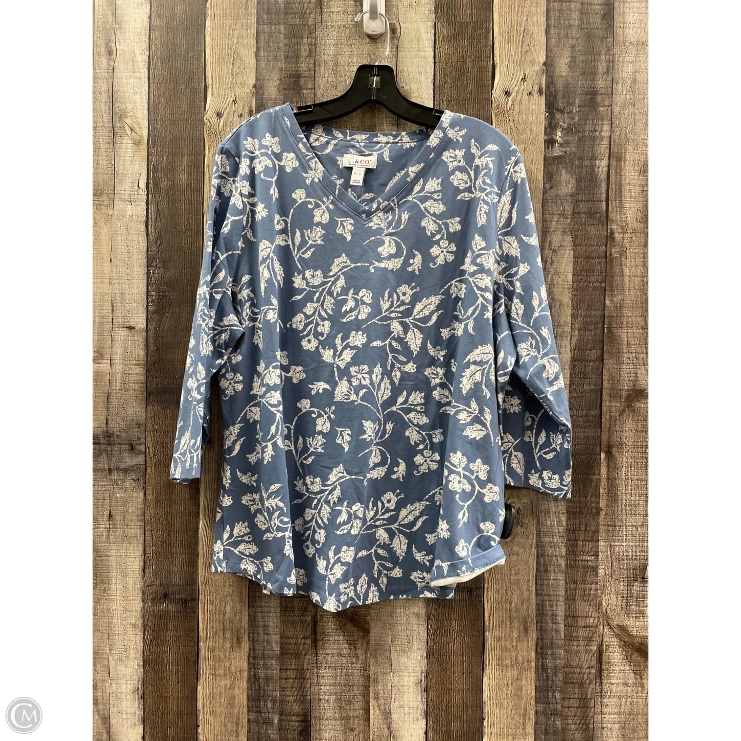 Top Long Sleeve By Peace Love World In Blue & White, Size: 2x