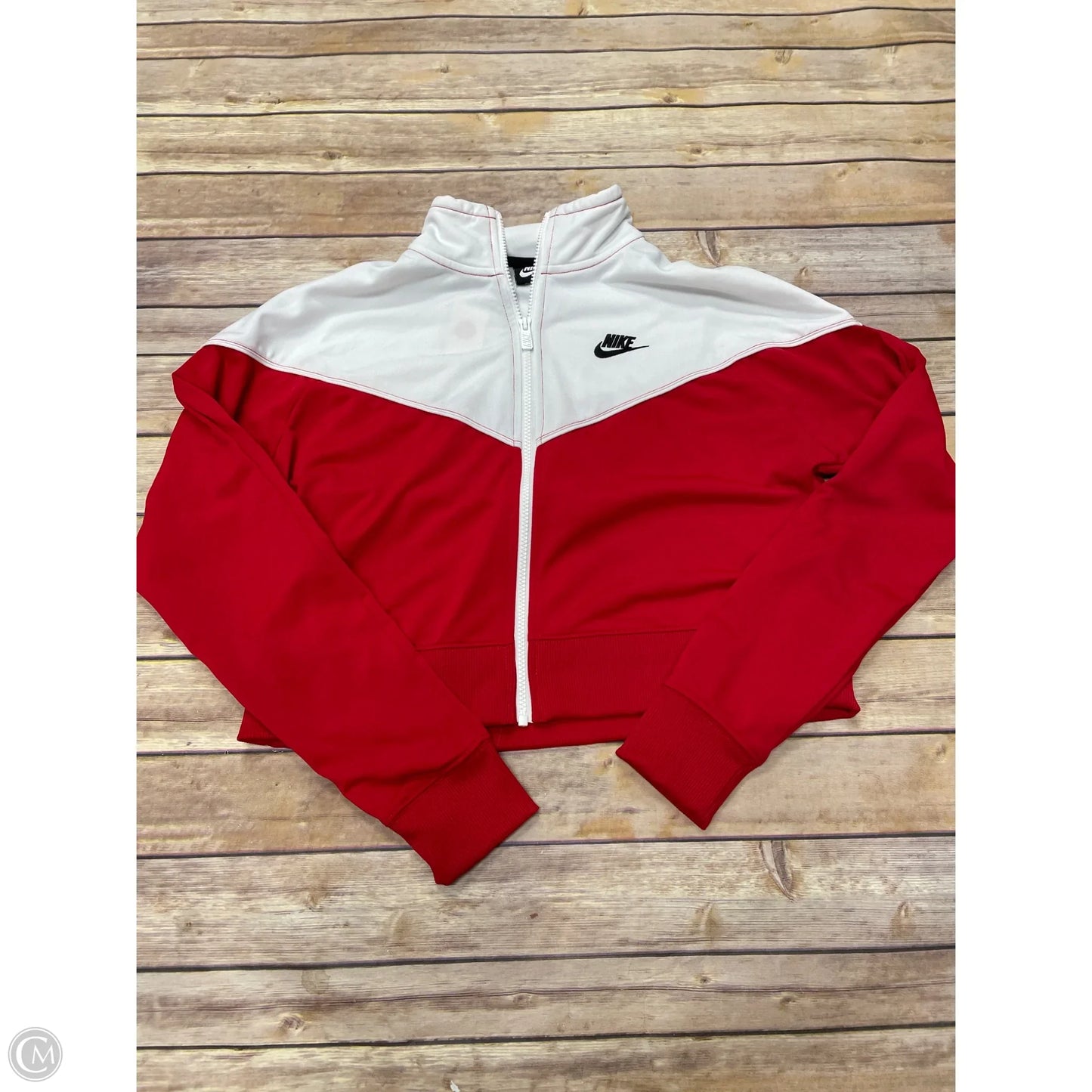Athletic Jacket By Nike In Red & White, Size: M
