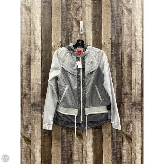 Athletic Jacket By Nike In Silver, Size: S