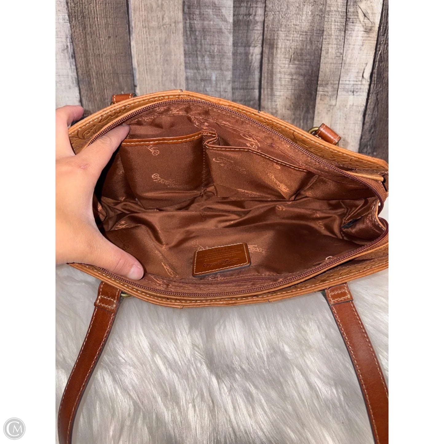 Handbag Leather By Fossil, Size: Medium