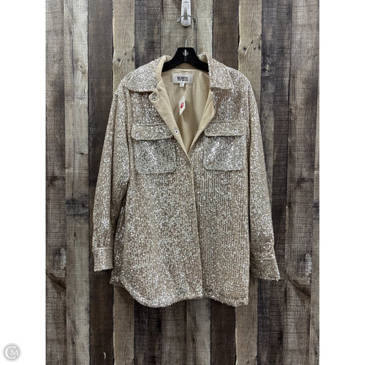 Jacket Shirt By Bb Dakota In Silver & Tan, Size: L