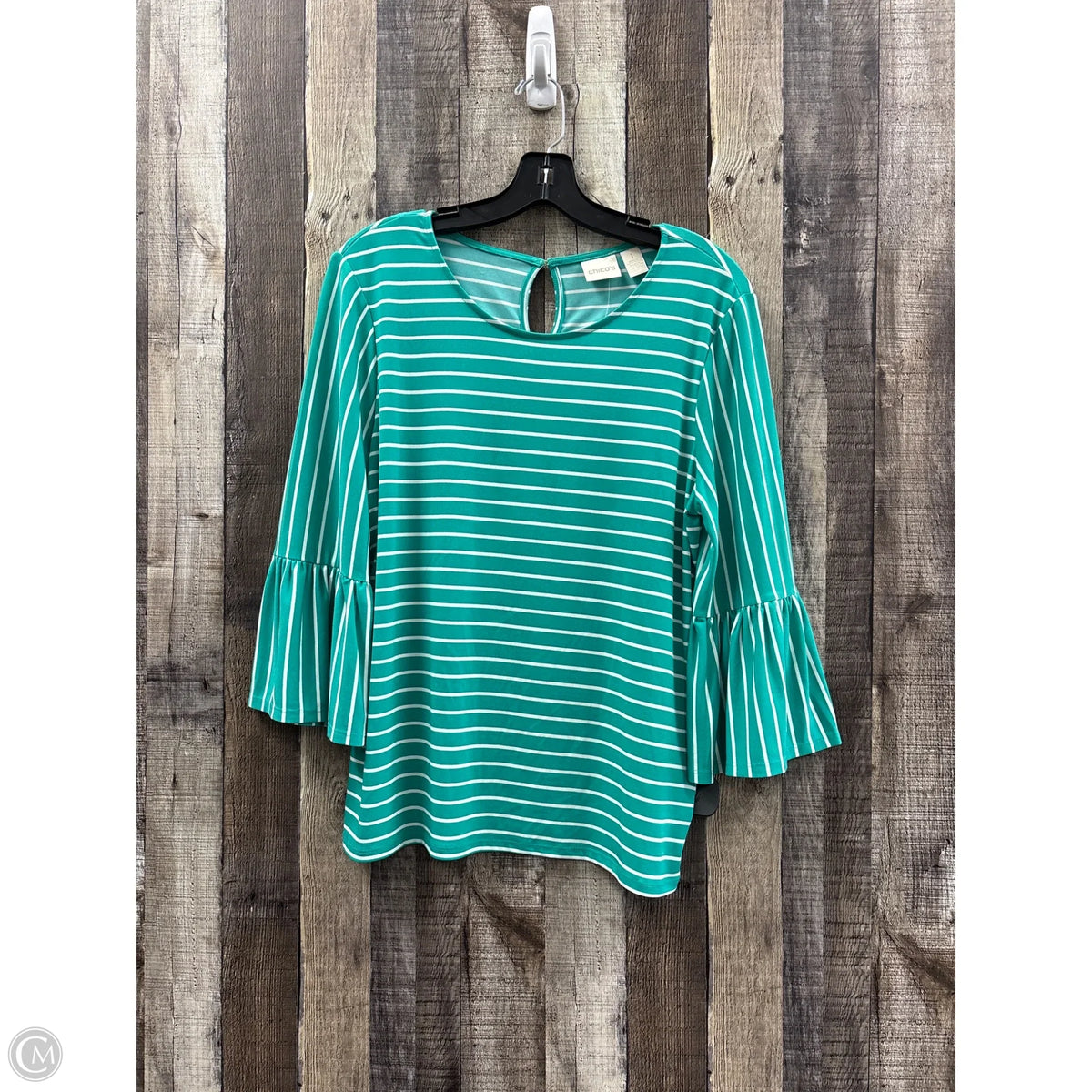 Top 3/4 Sleeve By Chicos In Striped Pattern, Size: M