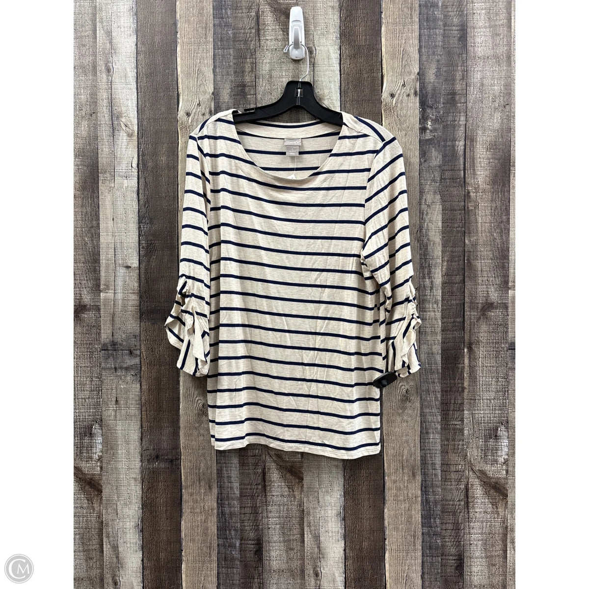 Top 3/4 Sleeve By Chicos In Striped Pattern, Size: M