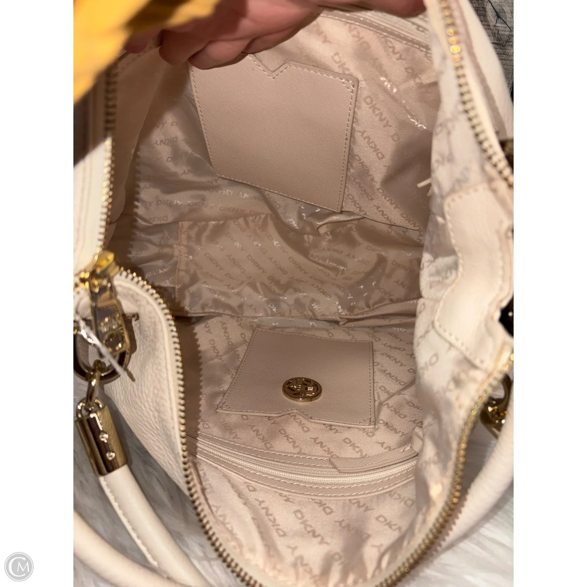 Handbag Leather By Dkny, Size: Large