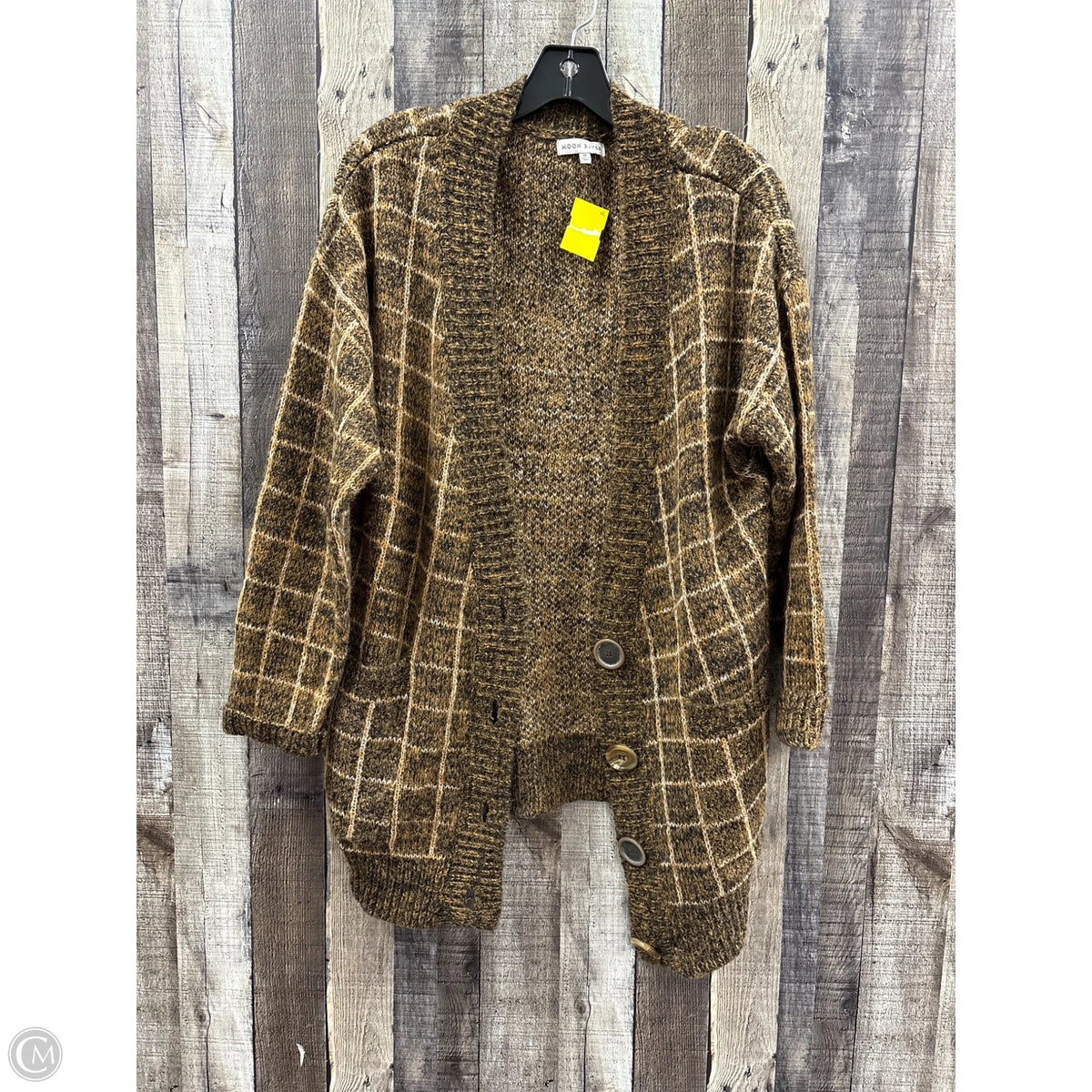 Sweater Cardigan By Moon River In Plaid Pattern, Size: M