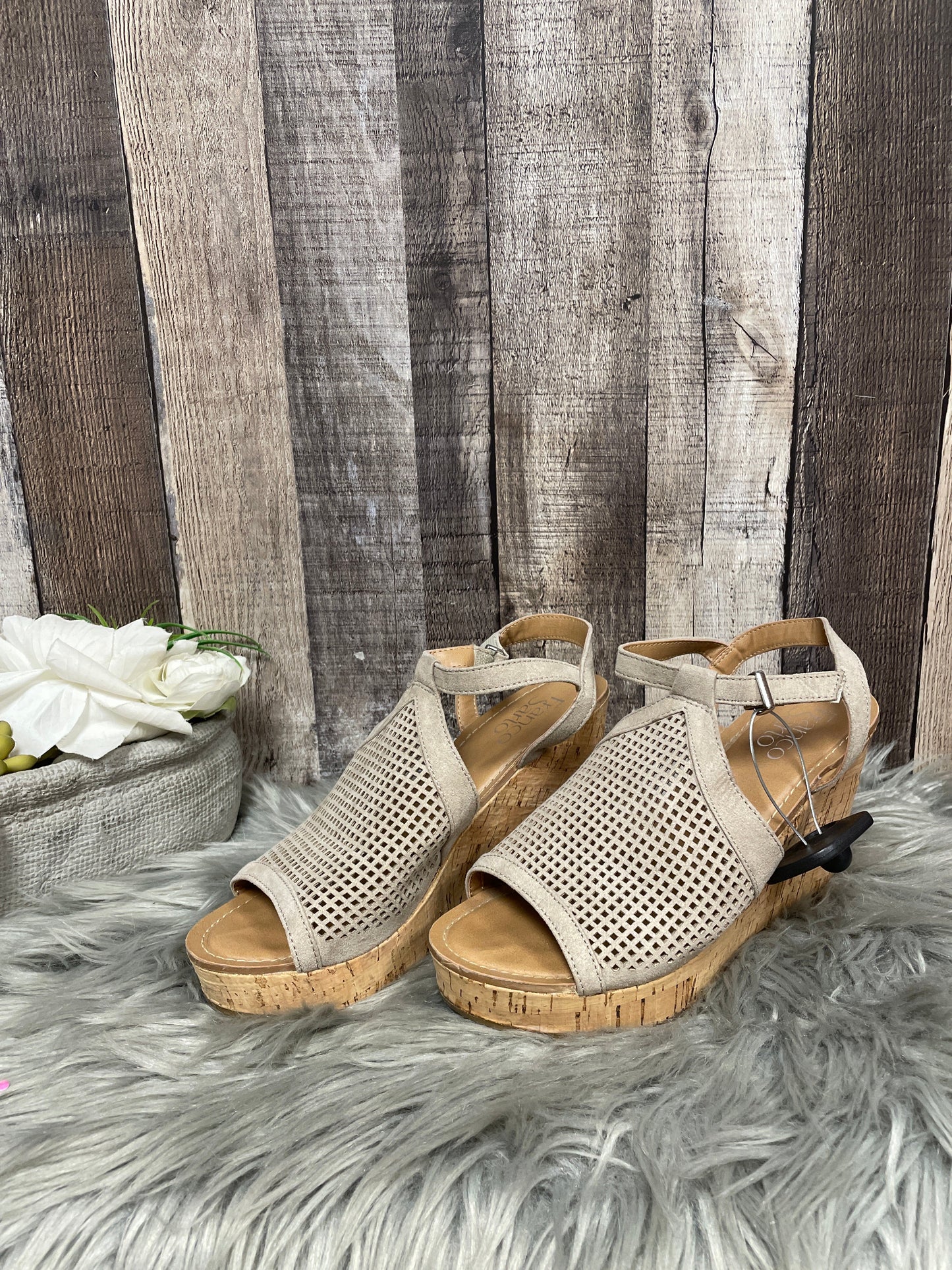 Brown Sandals Heels Wedge Franco Sarto, Size 5