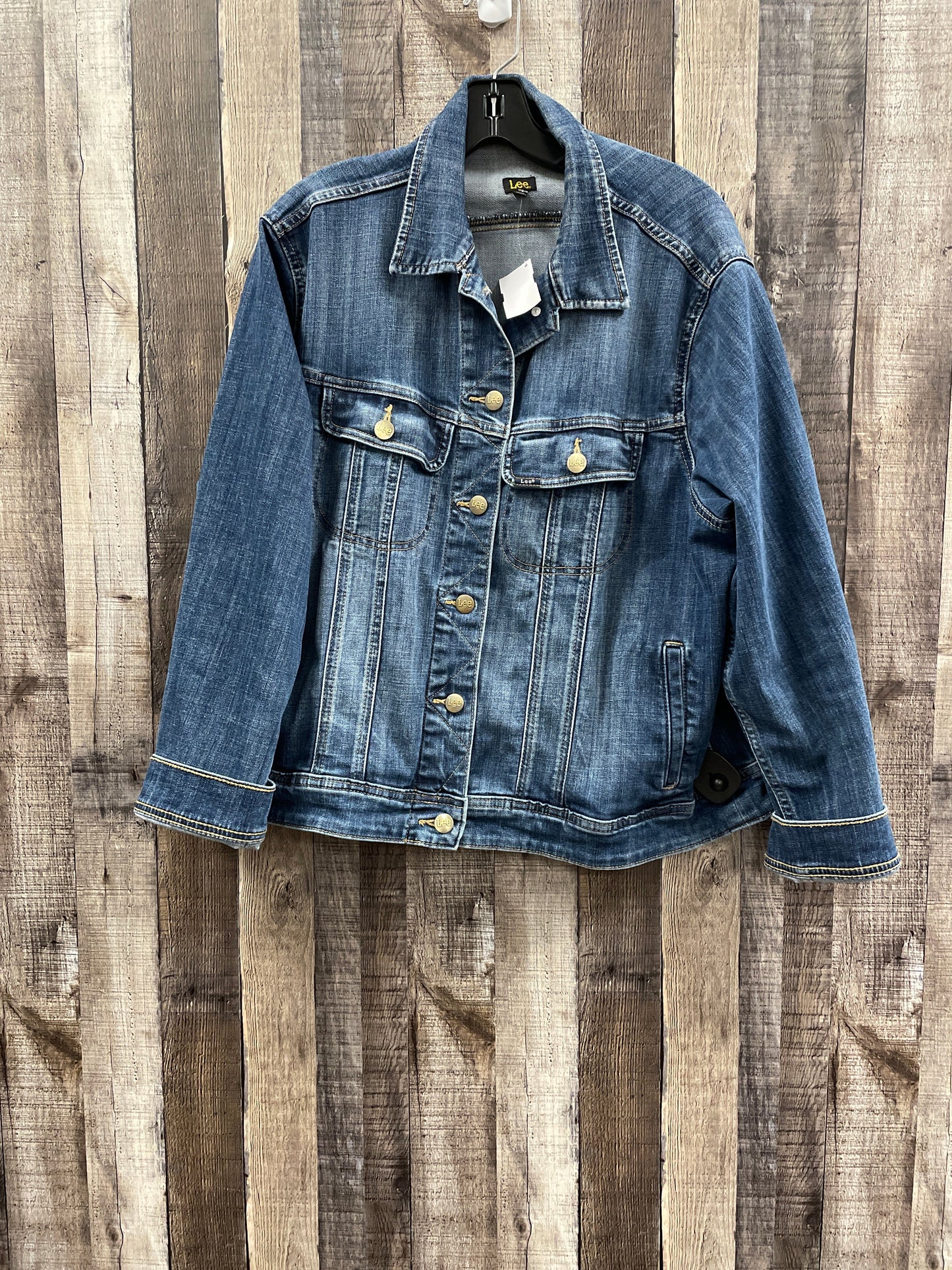 Jacket Denim By Lee In Blue, Size: 2x