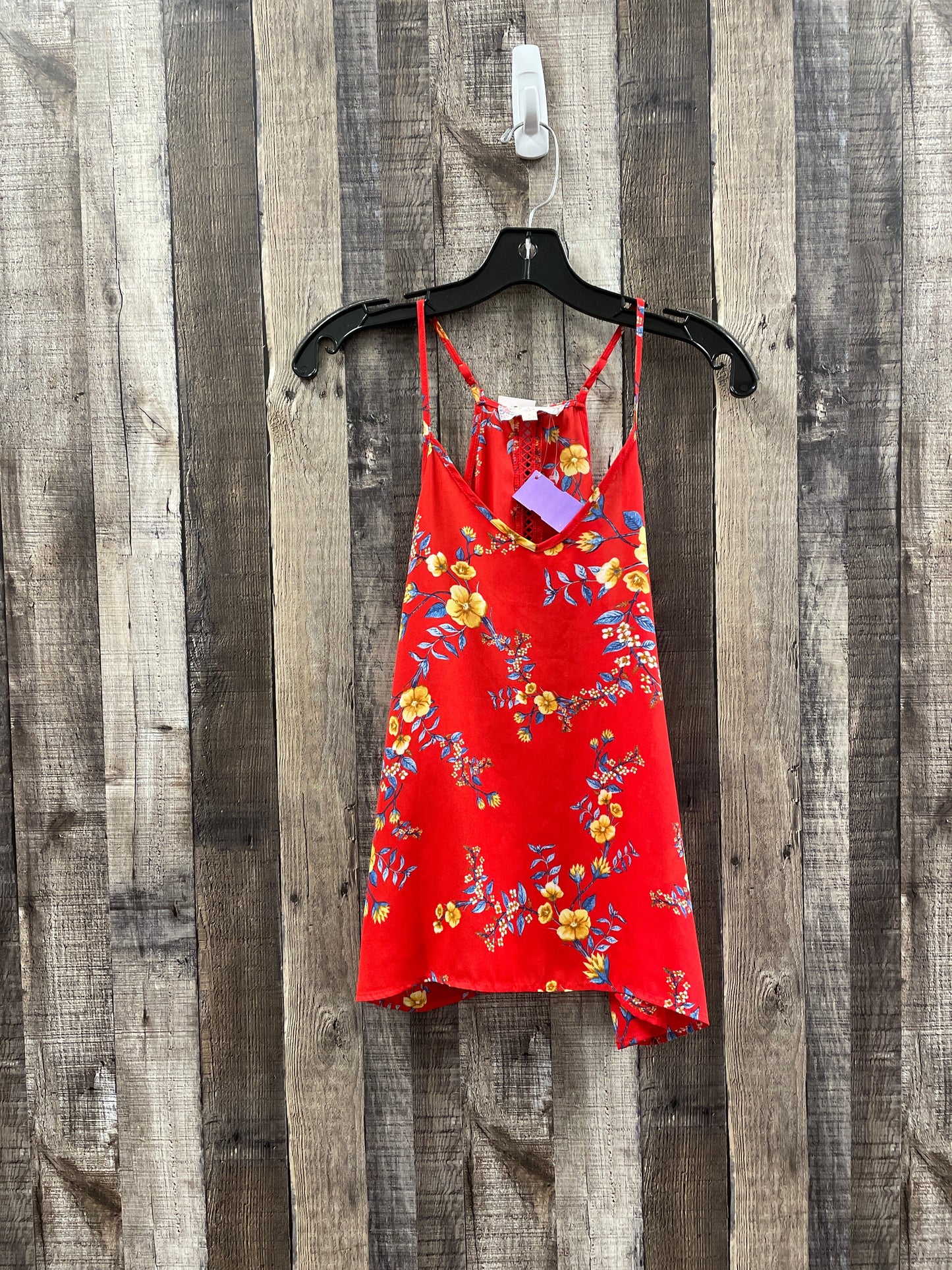 Red Top Sleeveless Pink Rose, Size S