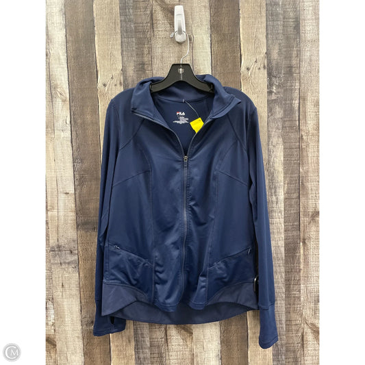 Athletic Top Long Sleeve Collar By Fila In Navy, Size: L