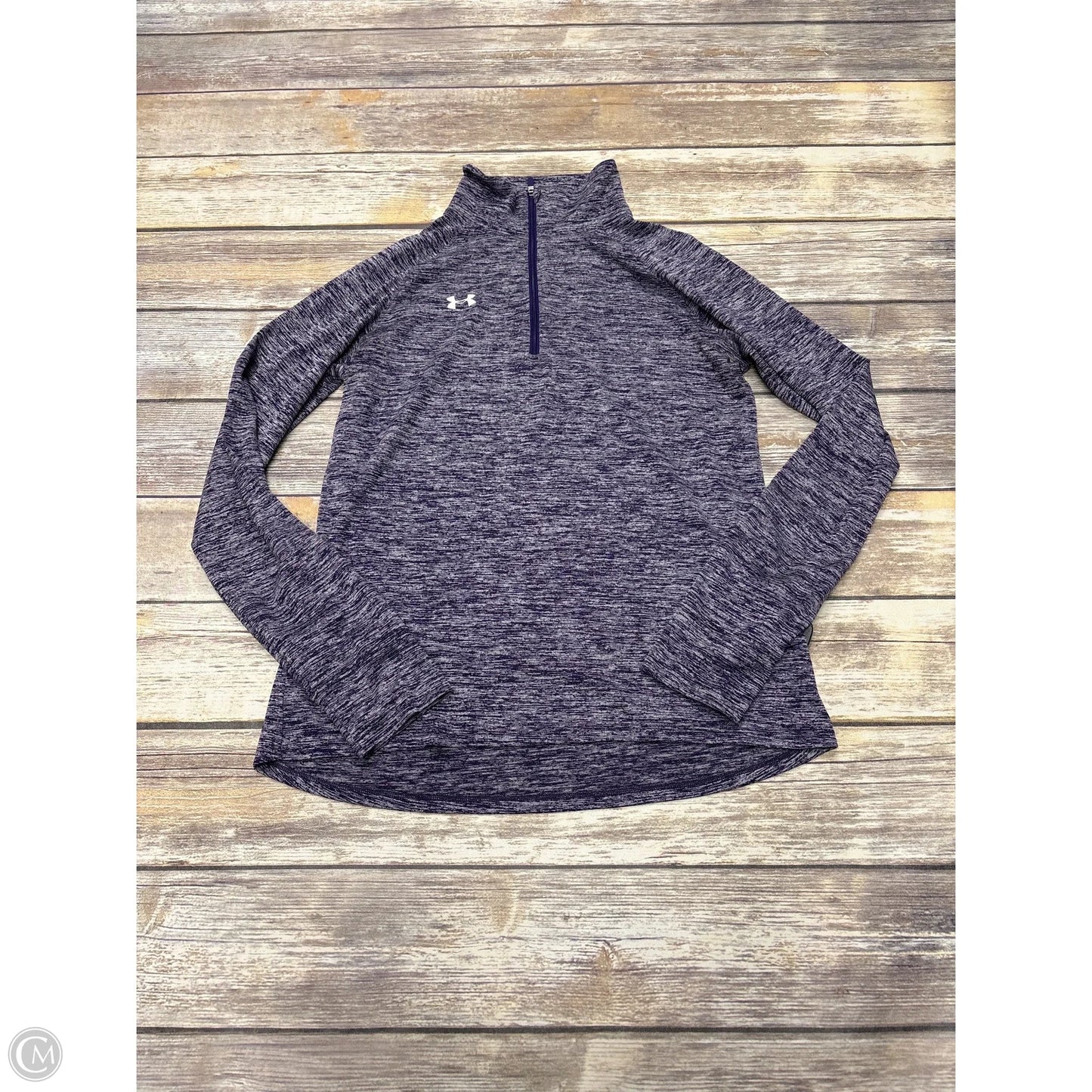 Athletic Top Long Sleeve Collar By Under Armour In Purple, Size: S