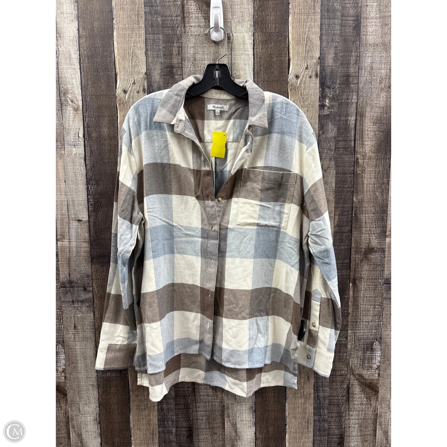 Top Long Sleeve By Madewell In Checkered Pattern, Size: L
