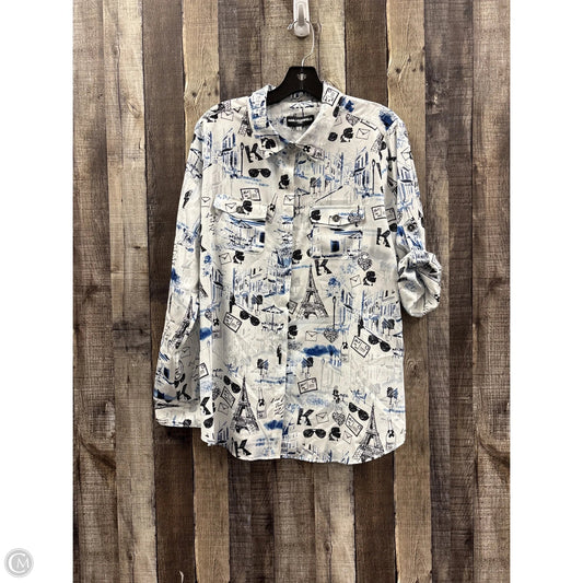 Top Long Sleeve Designer By Karl Lagerfeld In Blue & White, Size: L