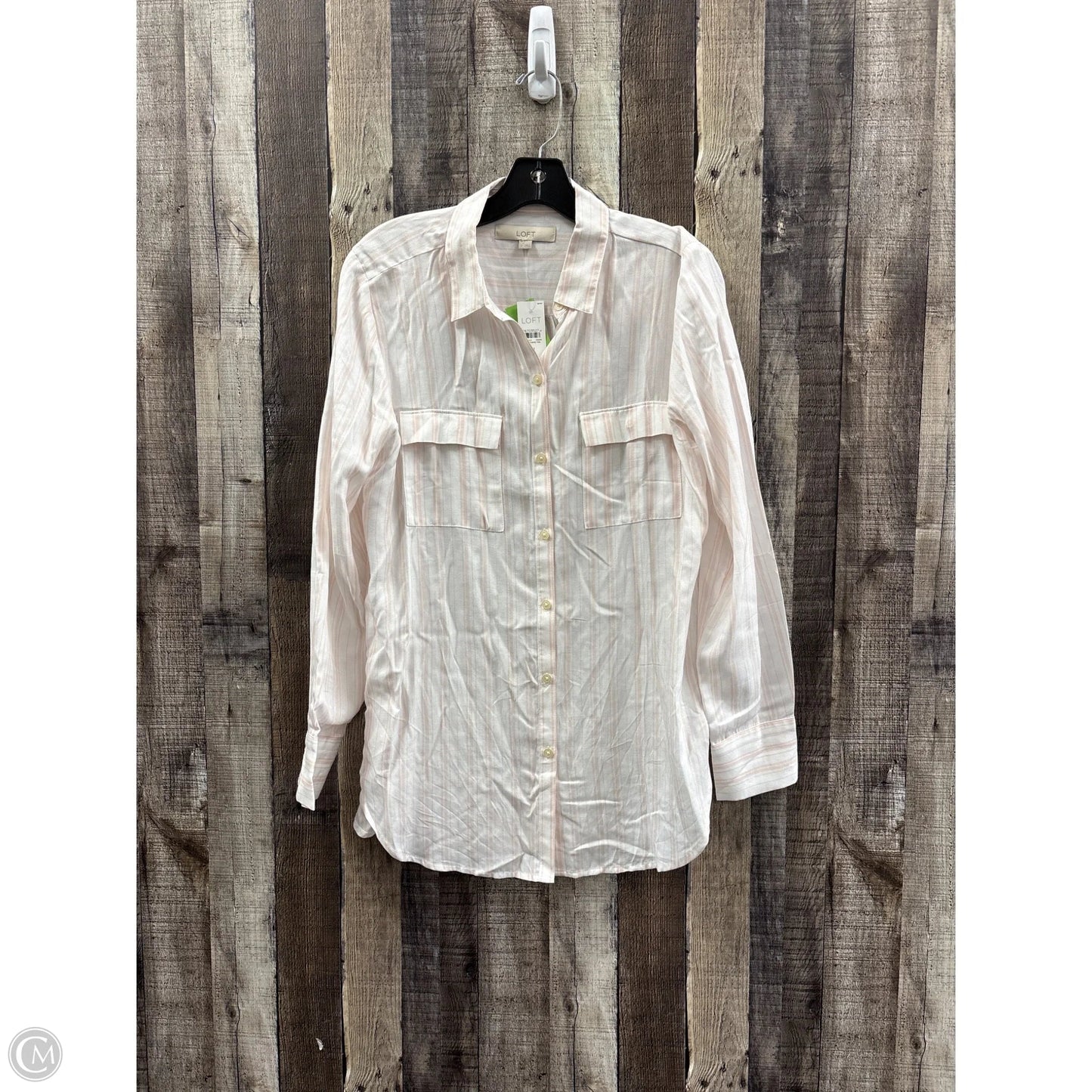 Top Long Sleeve By Loft In Pink & White, Size: M