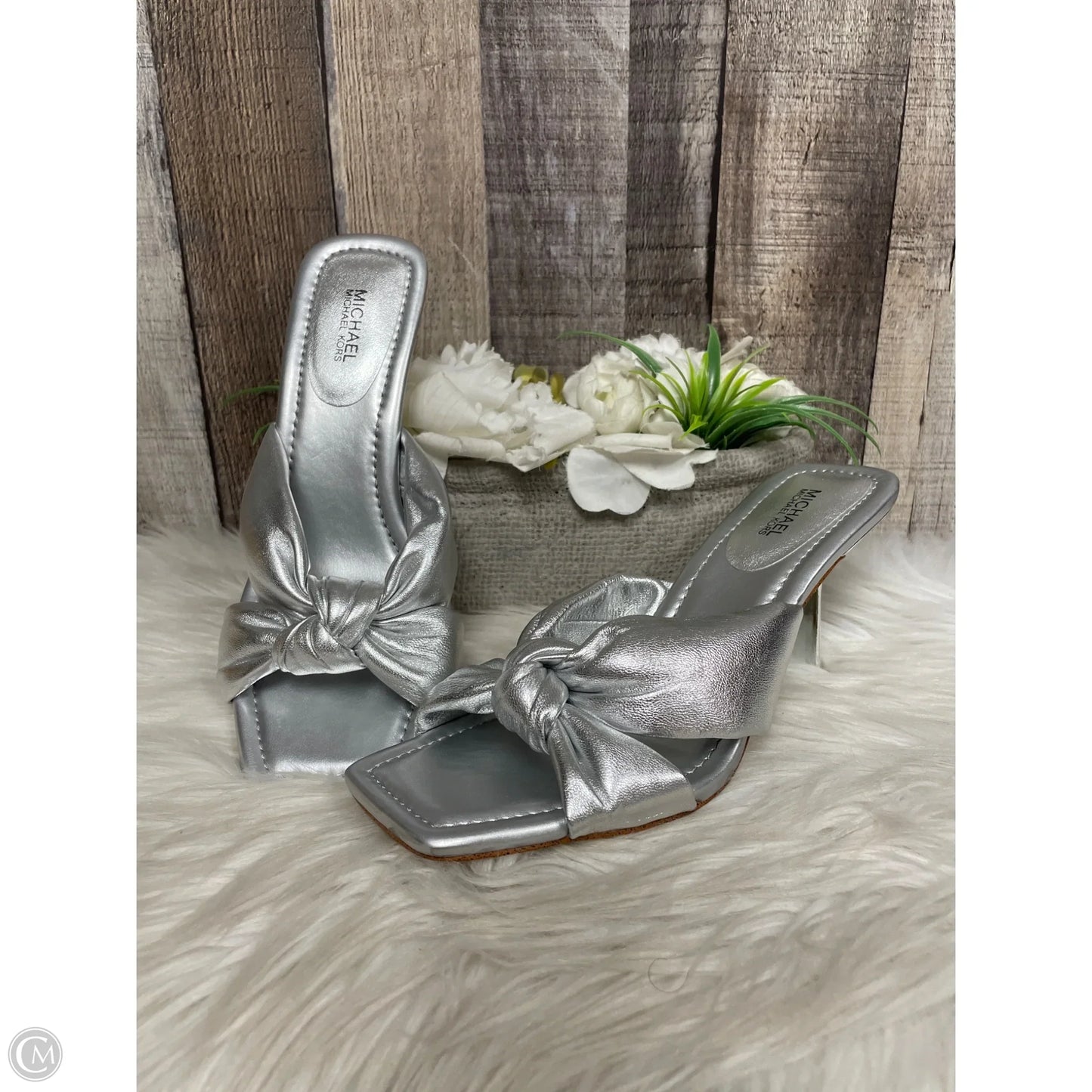 Sandals Heels Stiletto By Michael By Michael Kors In Silver, Size: 8