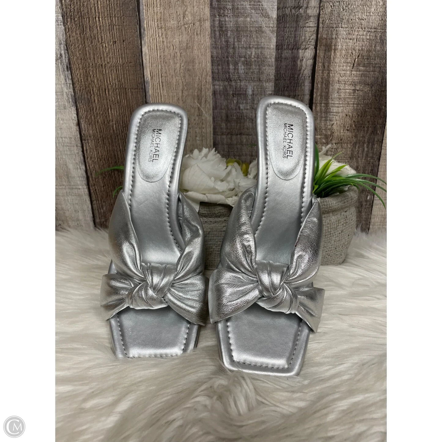 Sandals Heels Stiletto By Michael By Michael Kors In Silver, Size: 8