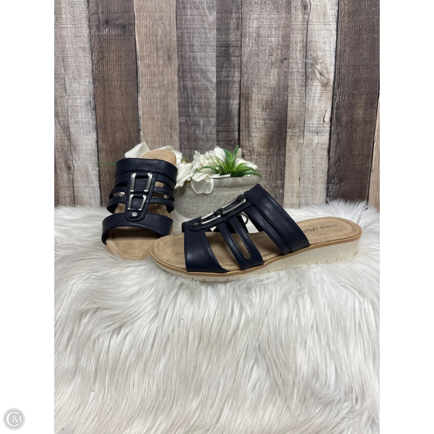 Sandals Heels Wedge By Easy Street In Navy, Size: 6.5