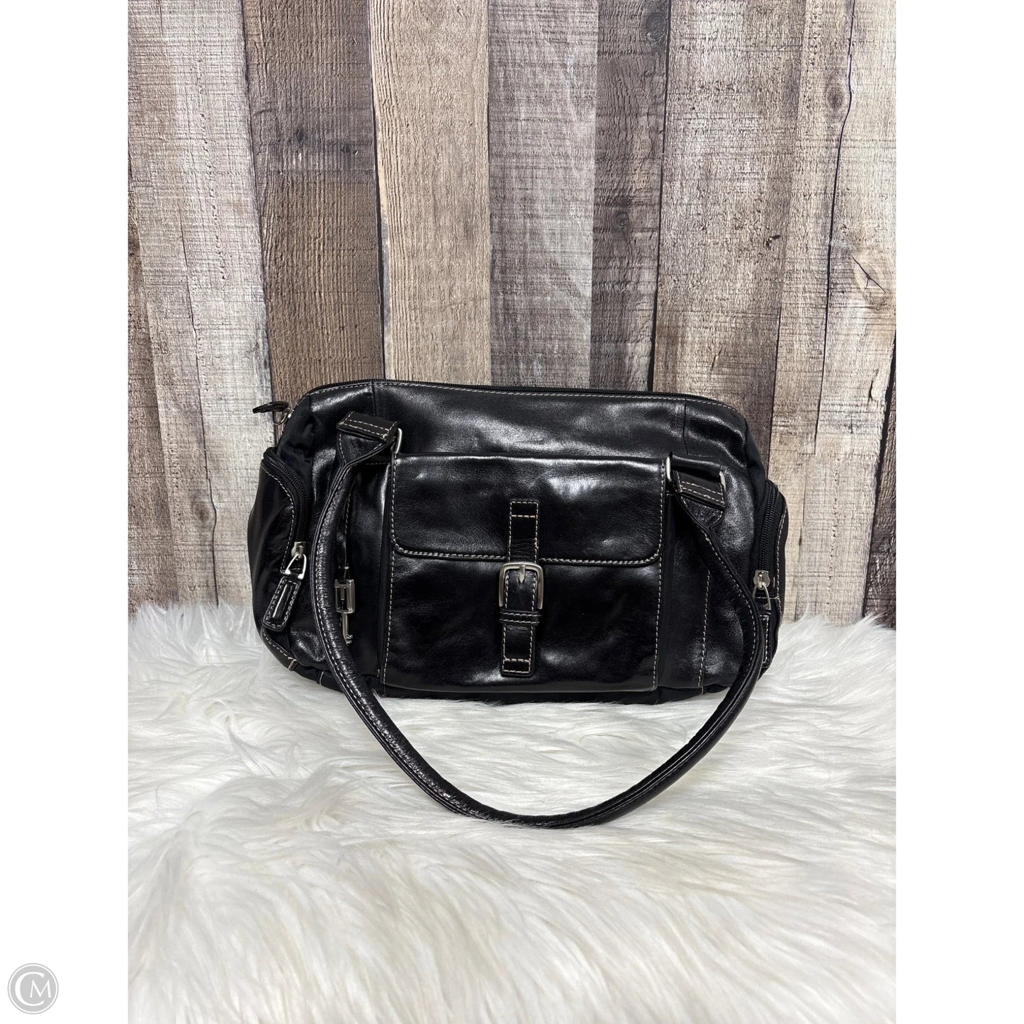 Handbag Leather By Fossil, Size: Medium