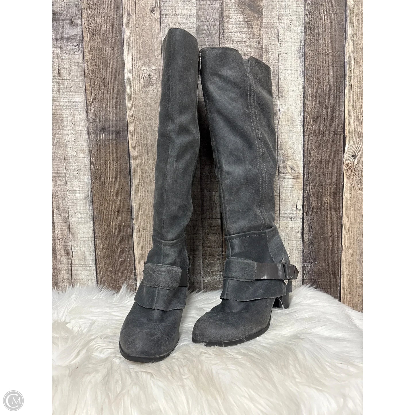 Boots Knee Heels By Fergie In Grey, Size: 9