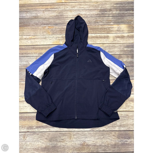 Athletic Jacket By Adidas In Blue & White, Size: M