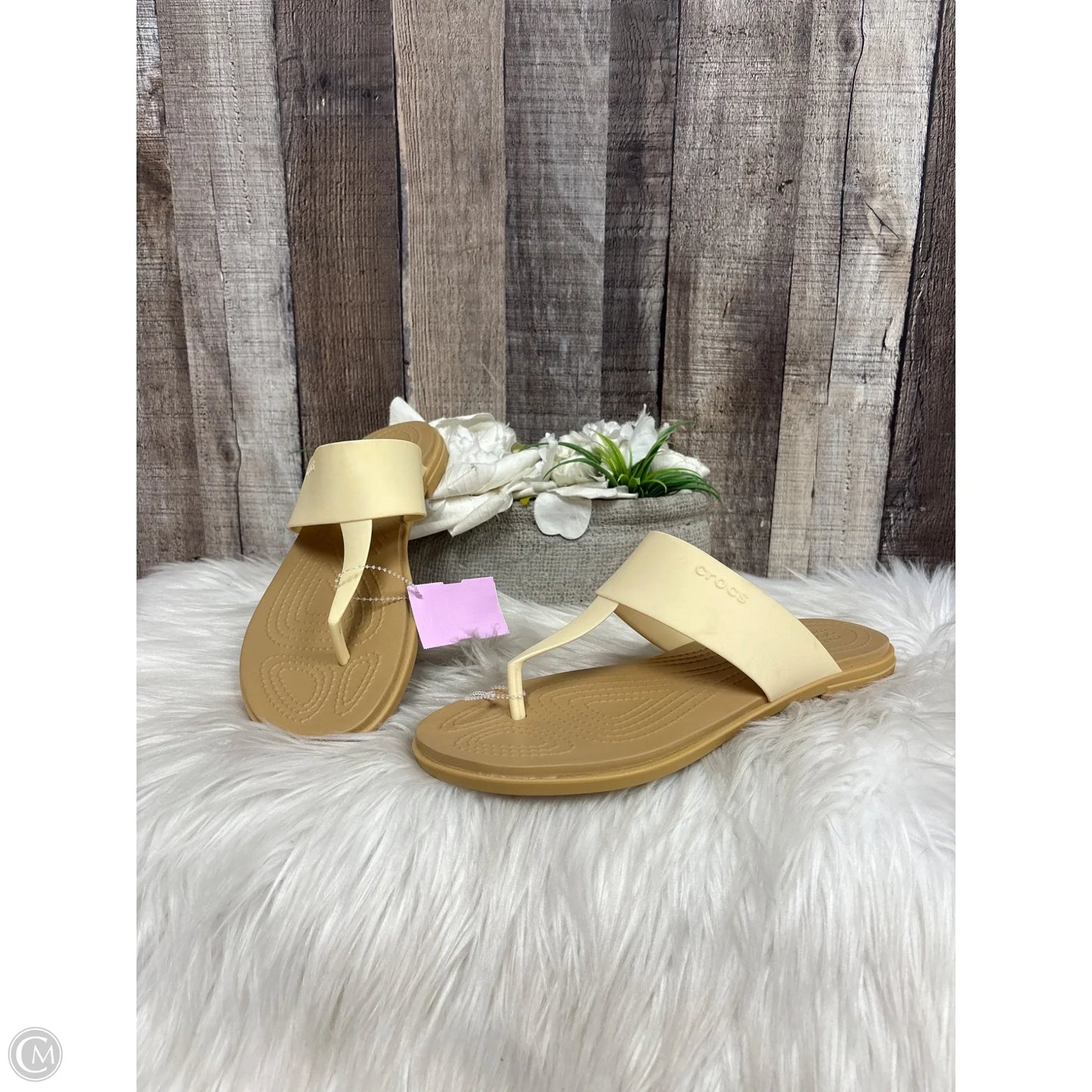 Sandals Flip Flops By Crocs In Beige, Size: 9