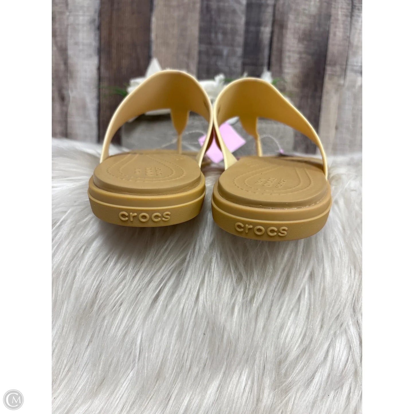 Sandals Flip Flops By Crocs In Beige, Size: 9