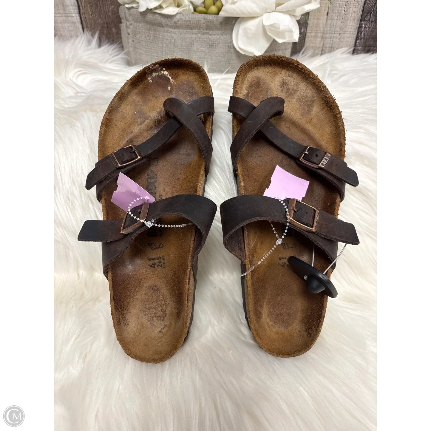 Sandals Flats By Birkenstock In Brown, Size: 10