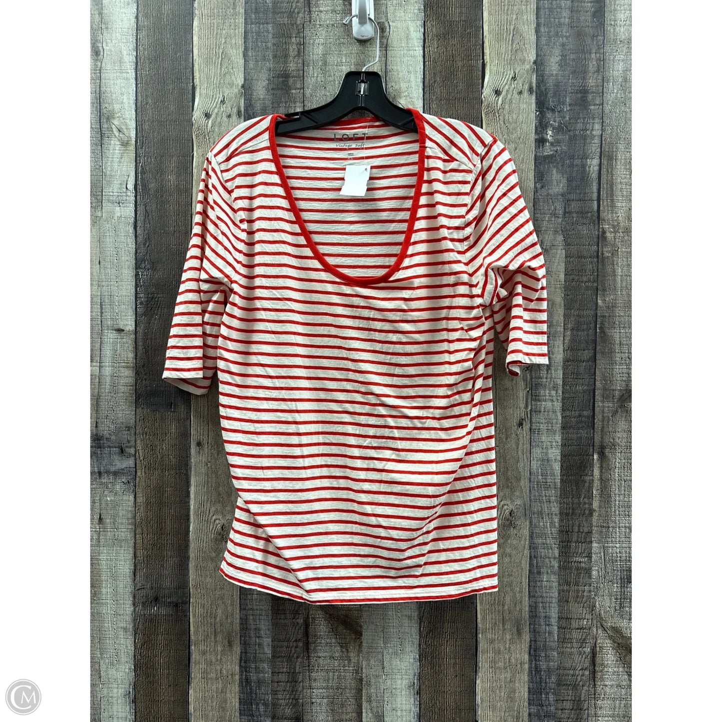 Top Short Sleeve By Loft In Red & White, Size: Xl