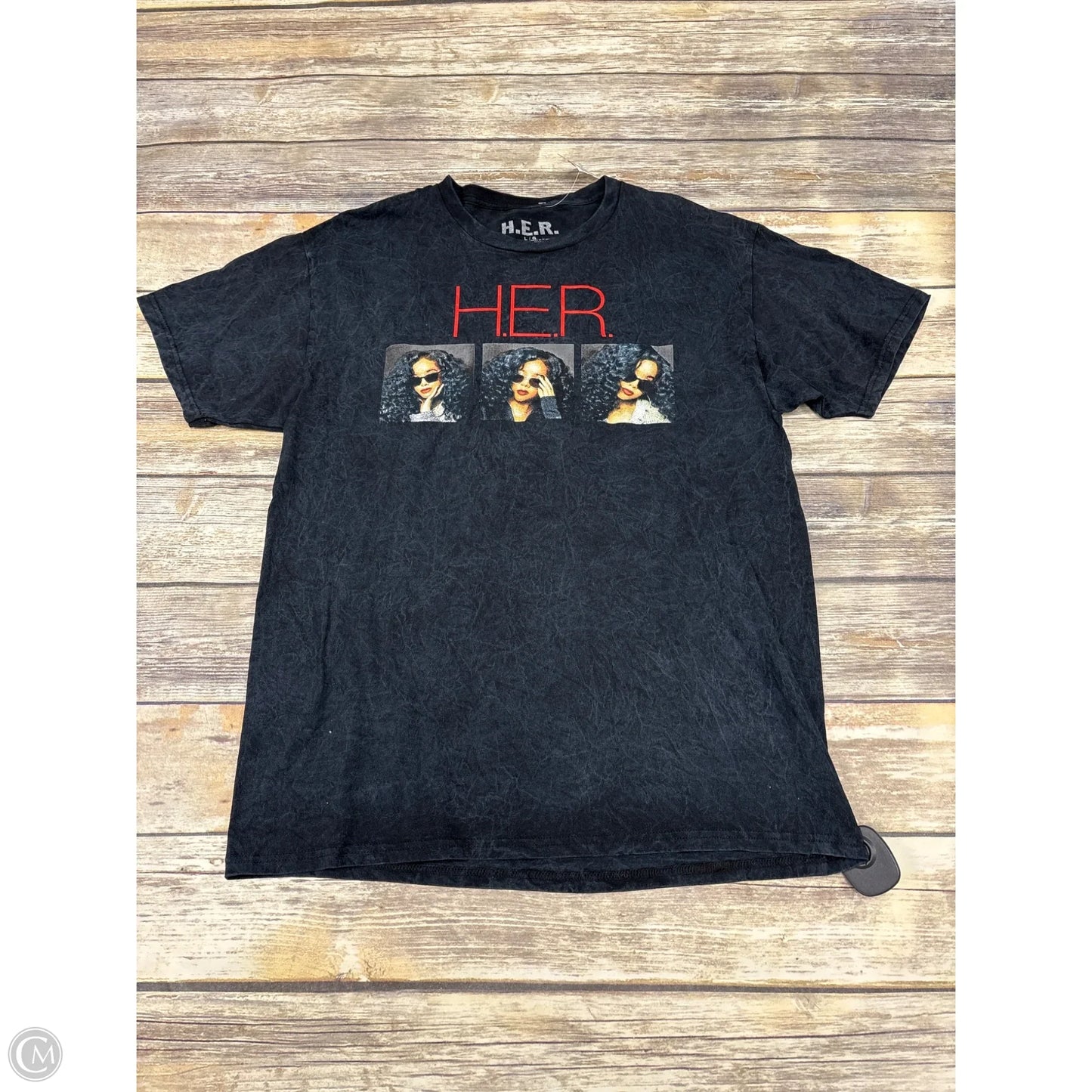Top Short Sleeve By Cme In Black, Size: L