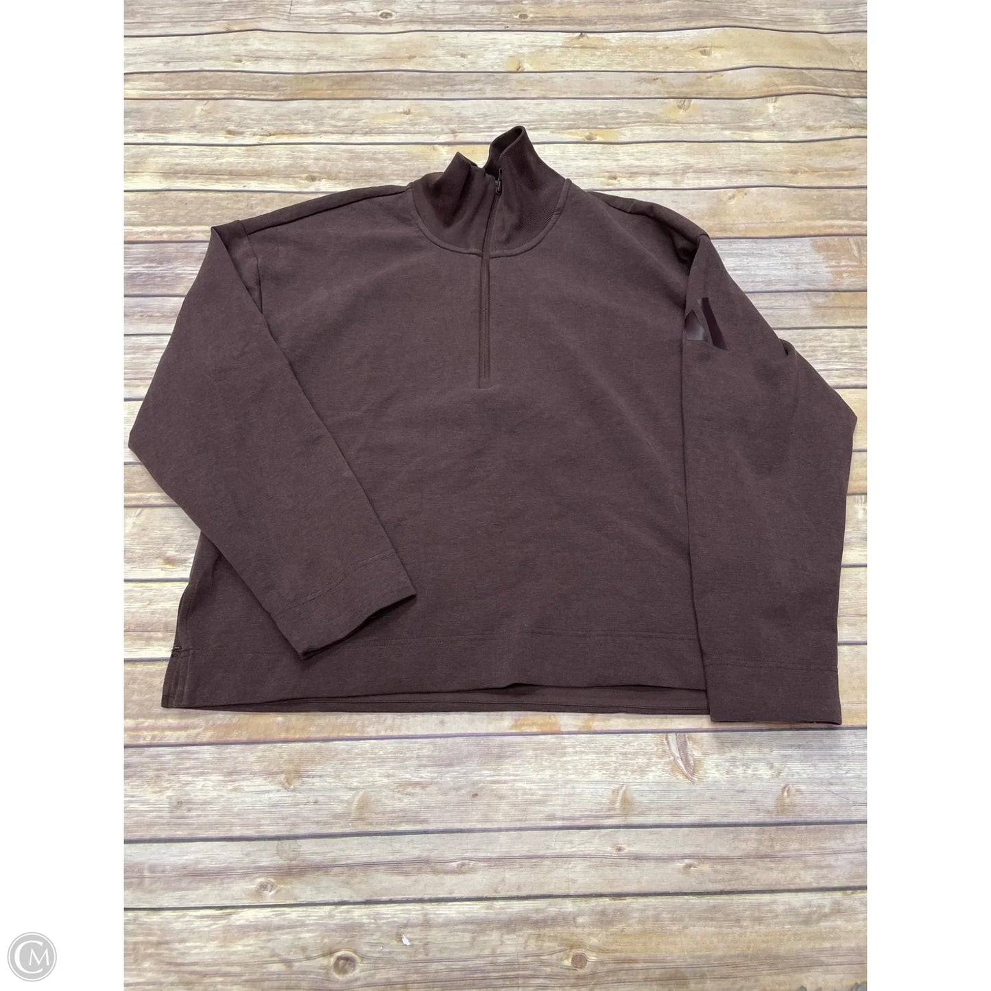 Athletic Top Long Sleeve Collar By Adidas In Brown, Size: M