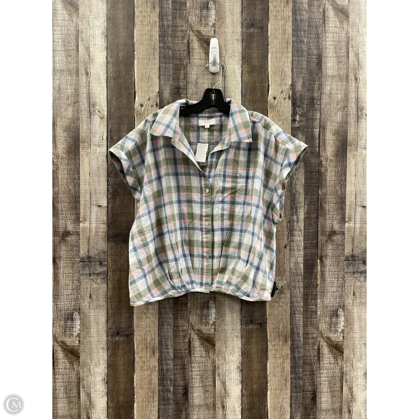 Top Short Sleeve By Kut In Checkered Pattern, Size: Xl
