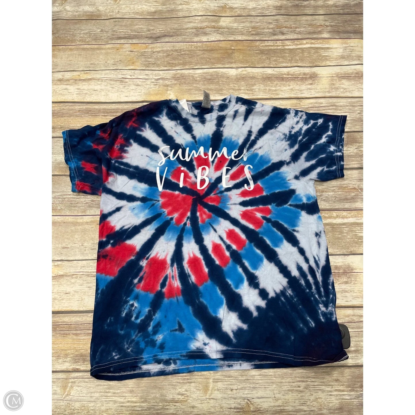 Top Short Sleeve By Gildan In Blue & Red, Size: L