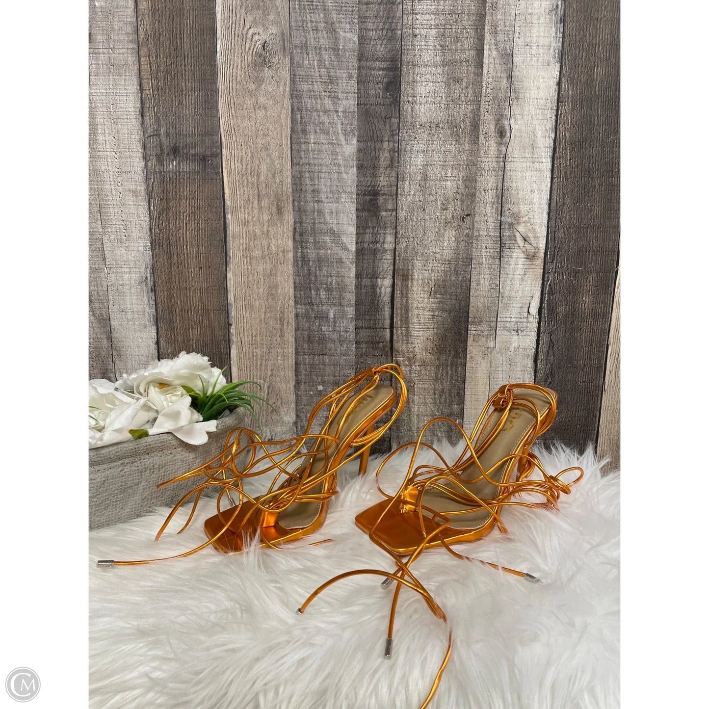 Sandals Heels Stiletto By Cme In Orange, Size: 5