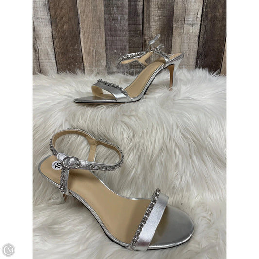 Sandals Heels Stiletto By Karl Lagerfeld In Silver, Size: 10