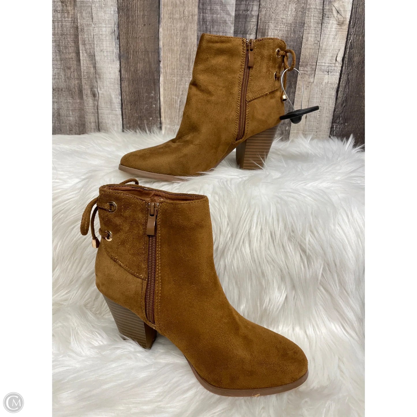 Boots Ankle Heels By Forever In Brown, Size: 6.5