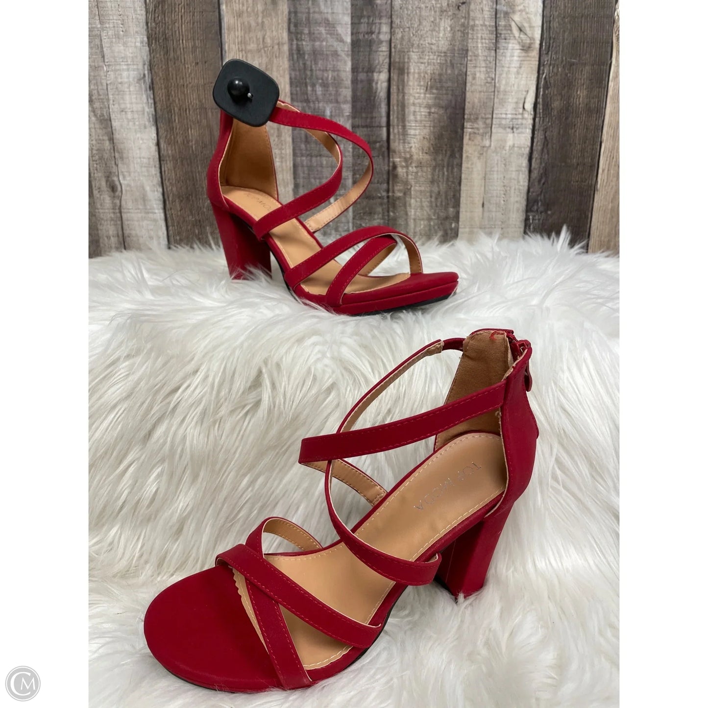 Sandals Heels Block By Top Moda In Red, Size: 8