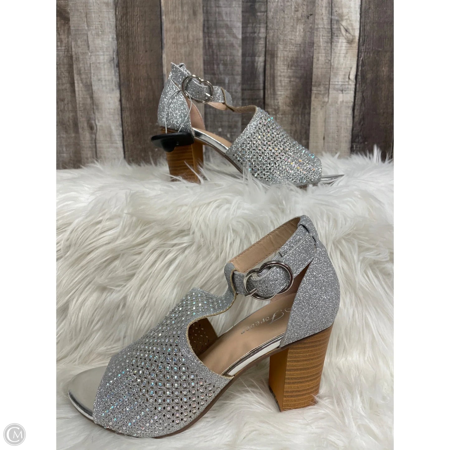 Sandals Heels Block By Forever In Silver, Size: 7