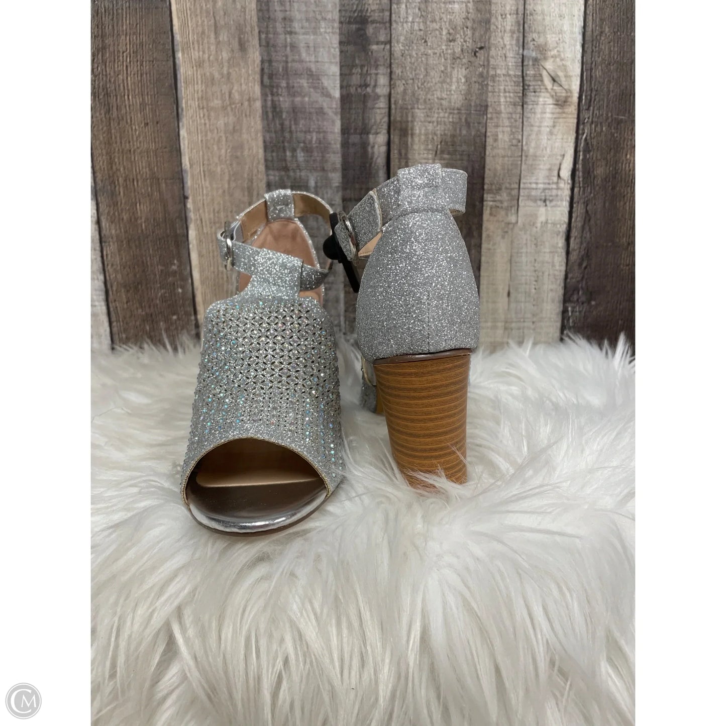 Sandals Heels Block By Forever In Silver, Size: 7