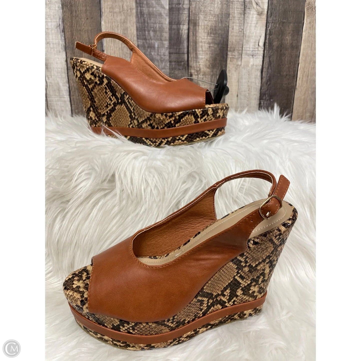 Sandals Heels Wedge By Pierre Dumas In Snakeskin Print, Size: 7