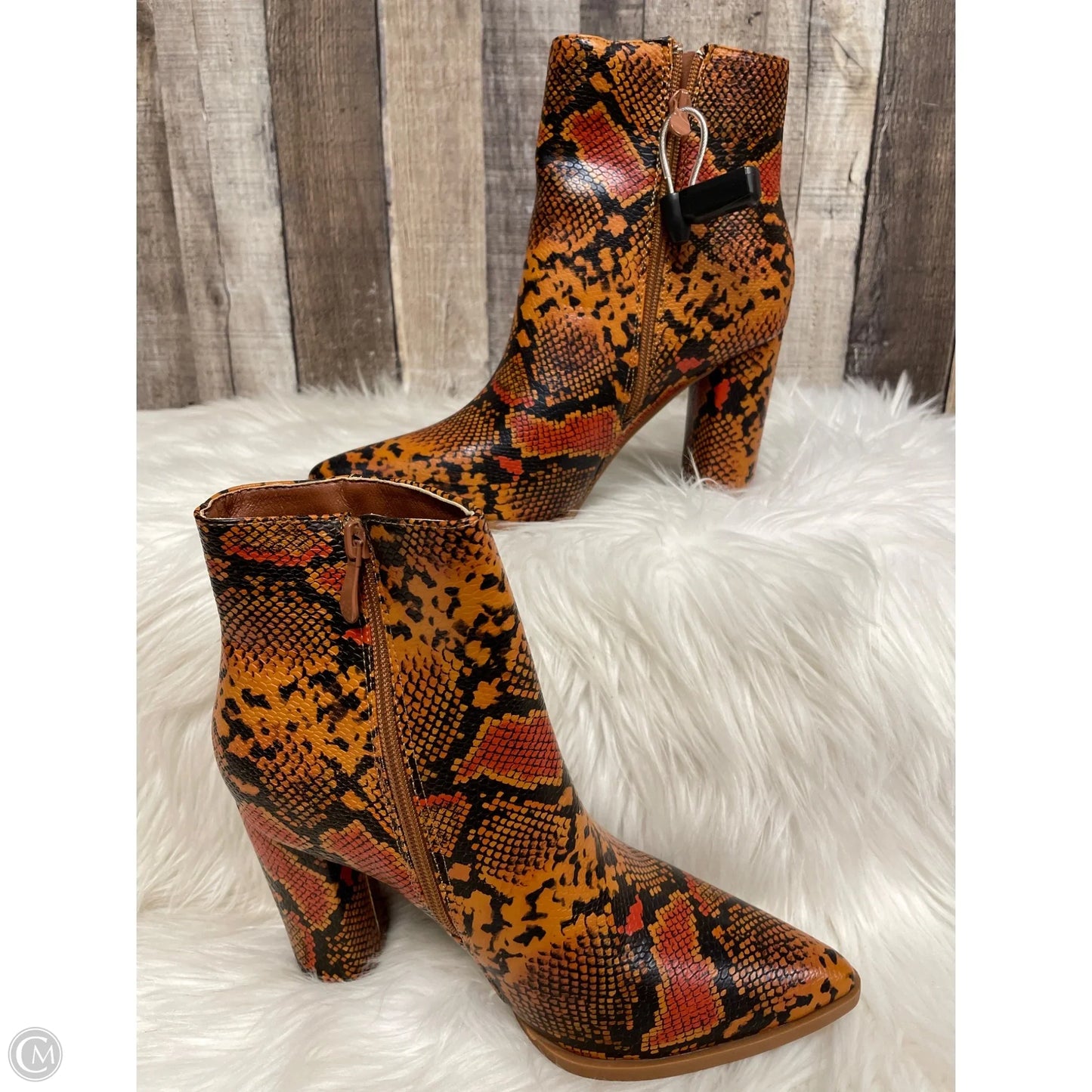 Boots Ankle Heels By Cme In Snakeskin Print, Size: 7.5