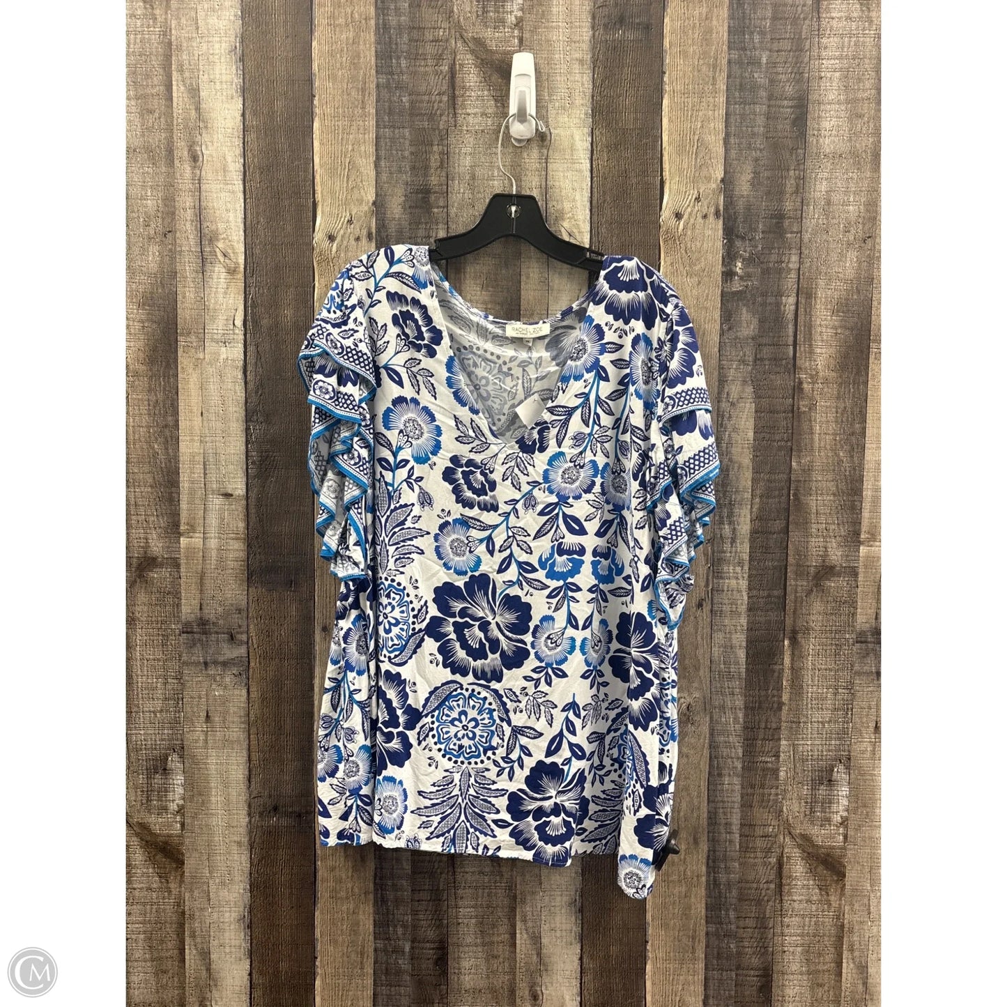 Top Short Sleeve By Rachel Zoe In Blue & White, Size: 3x