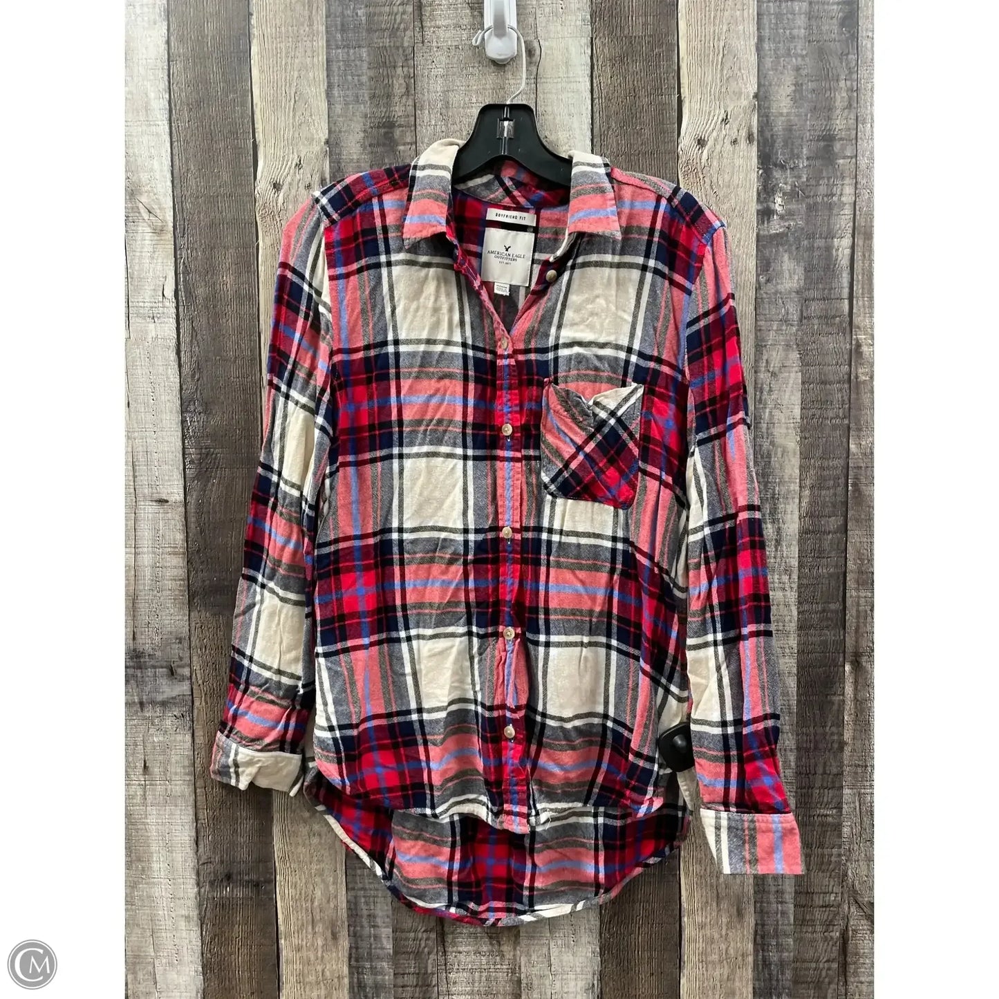 Top Long Sleeve By American Eagle In Plaid Pattern, Size: M