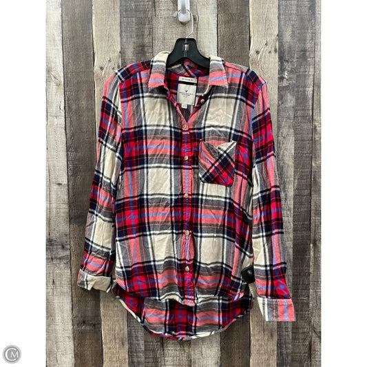 Top Long Sleeve By American Eagle In Plaid Pattern, Size: M